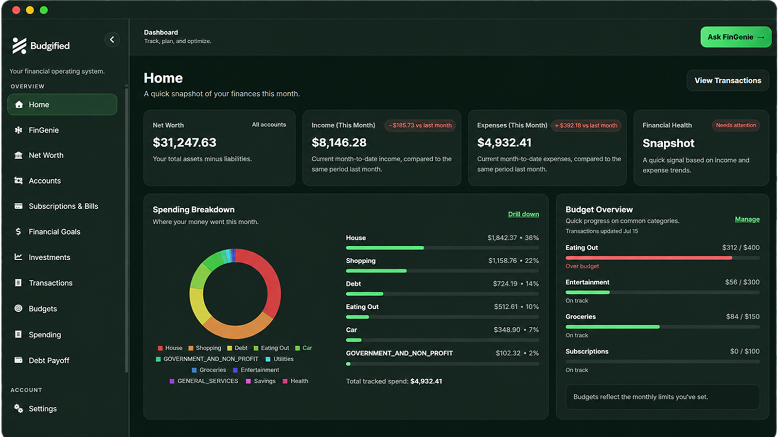 Budgified desktop dashboard on Mac